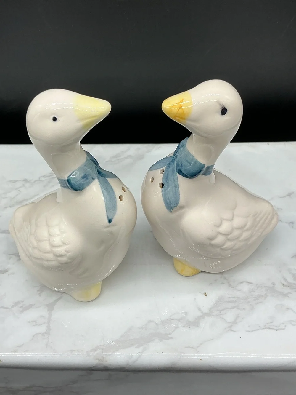 Ceramic Goose Salt & Pepper Shaker Set - Blue Scarves